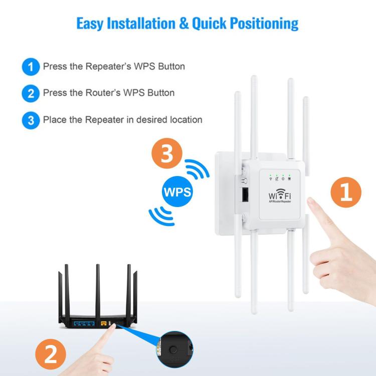 U18 1200Mbps 2.4G & 5G  Wireless Repeater WiFi Signal Amplifier With 8 Antenna EU Plug Black - Broadband Amplifiers by PMC TechLife | Online Shopping South Africa | PMC TechLife | Buy Now Pay Later Mobicred