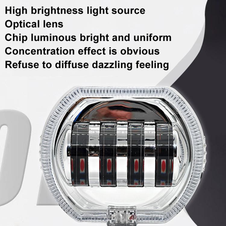 Motorcycle Electric Vehicle General Modification LED Headlight 4 Beads Double Lens Lamps, Style: Blue Aperture+Red Devil Eye - Headlights by PMC TechLife | Online Shopping South Africa | PMC TechLife | Buy Now Pay Later Mobicred