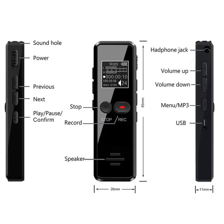 8GB 0.9-inch LCD Screen Interview Mini HD Recorder USB Charging MP3 Player - Recording Pen by PMC TechLife | Online Shopping South Africa | PMC TechLife | Buy Now Pay Later Mobicred