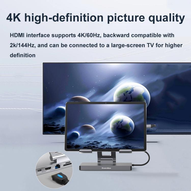 Blueendless 4K/60Hz Multifunctional Docking Station Tablet Holder, Spec: 10-in-1 - free shipping - PMC TechLife - Order now!
