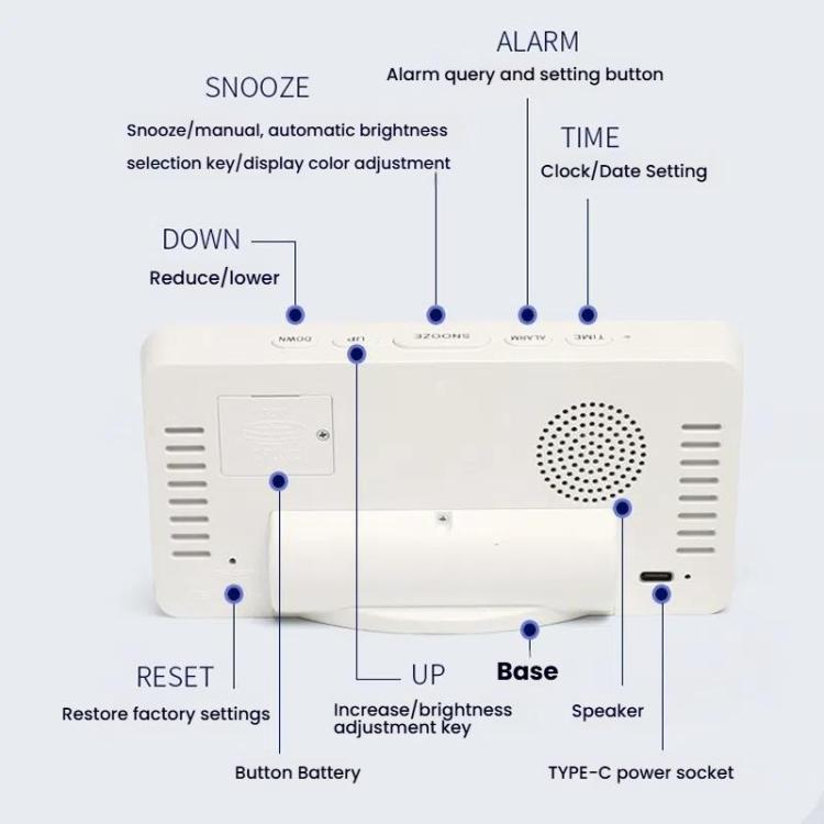 11 Colors Dynamic RGB Digital Alarm Clock 12/24H 6 Levels Brightness 2 Alarms Table Clock(White Shell) - Alarm Clocks by PMc TechLife | Online Shopping South Africa | PMc TechLife | Buy Now Pay Later Mobicred