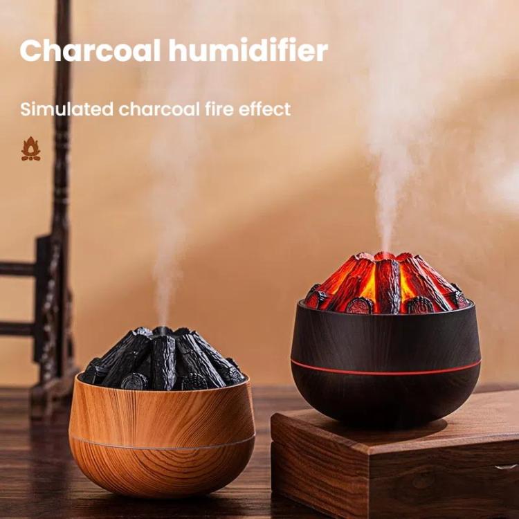 Simulated Charcoal Fire Ambient Night Light Humidifier USB Large Mist Flame Humidifier(Dark Wood Grain) - free shipping - PMC TechLife - Order now!