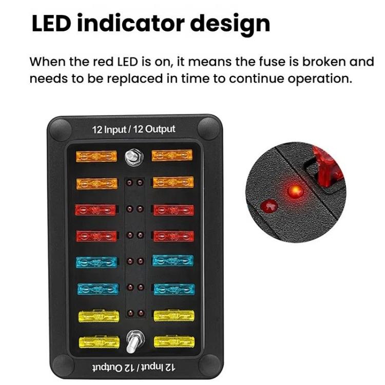 One In And One Out 12-Way Fuse Box LED Indicator With Sticker(ZH-1704B2) - Fuse by PMc TechLife | Online Shopping South Africa | PMc TechLife | Buy Now Pay Later Mobicred