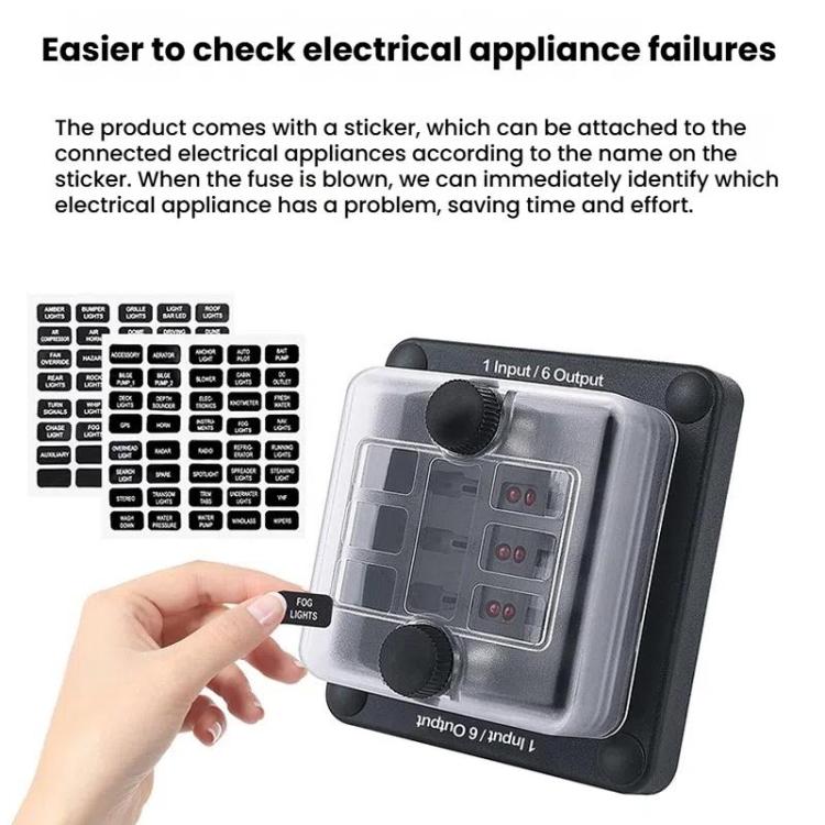 6-Way Waterproof Fuse Box With LED Indicator And Sticker(ZH-1704A1) - Fuse by PMc TechLife | Online Shopping South Africa | PMc TechLife | Buy Now Pay Later Mobicred