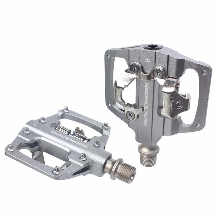RACEWORK RK213 1pair Mountain Bike SPD + Flat Pedal Self-locking Dual-purpose Pedal(Silver) - free shipping - PMc TechLife - Order now!