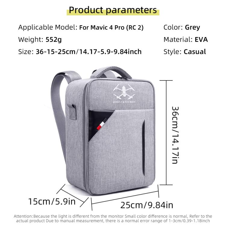 For DJI Mavic 4 Pro / RC 2 Backpack Shoulder Bag EVA Carrying Case(Gray) - free shipping - PMC TechLife - Order now!