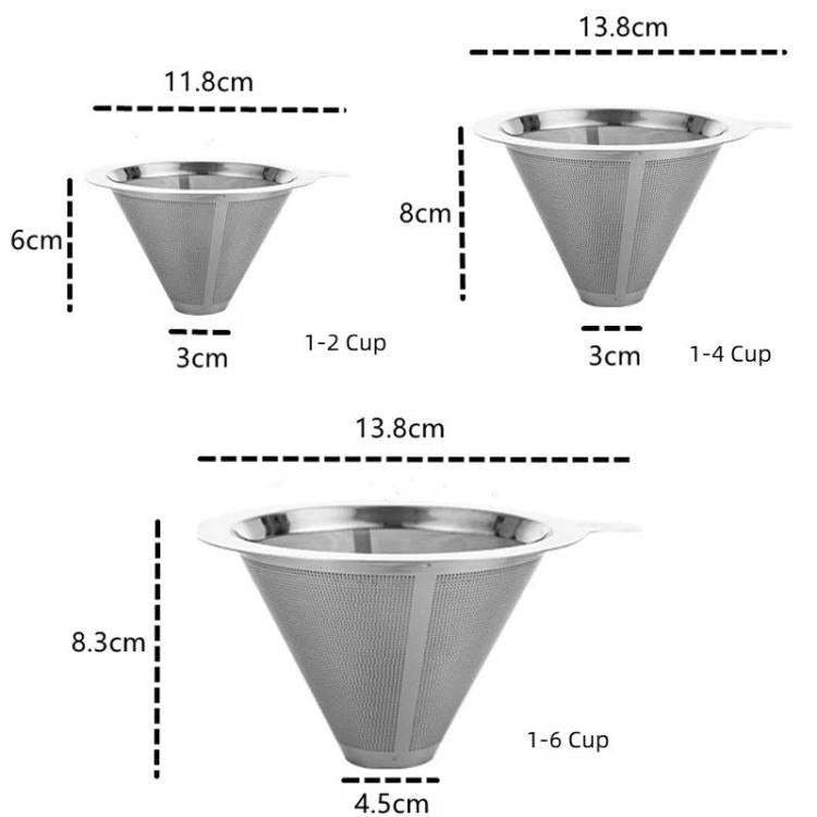304 Stainless Steel Coffee Filter Reusable Mesh for Pour Over/Drip Coffee Maker, Spec: 1-2 Cups - free shipping - PMC TechLife - Order now!