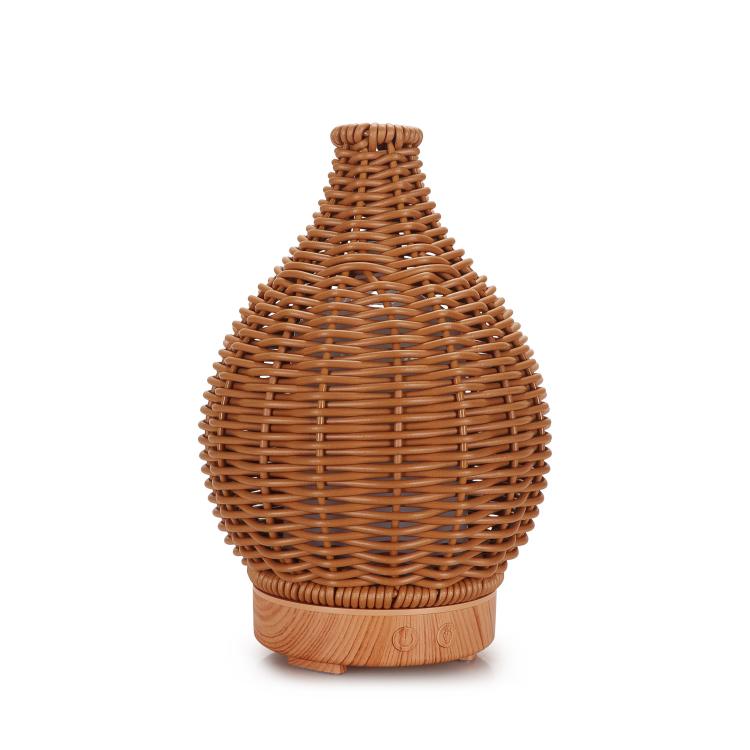 5V USB 100ML Hollow Rattan Ultrasonic Humidifier & Aromatherapy Diffuser with 7-Color LED Lights(Light Wood Grain) - free shipping - PMC TechLife - Order now!