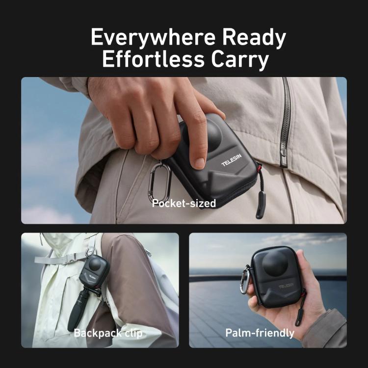 TELESIN Open Bottom PU Carrying Case for DJI Osmo 360 Camera Protective Pouch with Carabiner Clip - free shipping - PMC TechLife - Order now!
