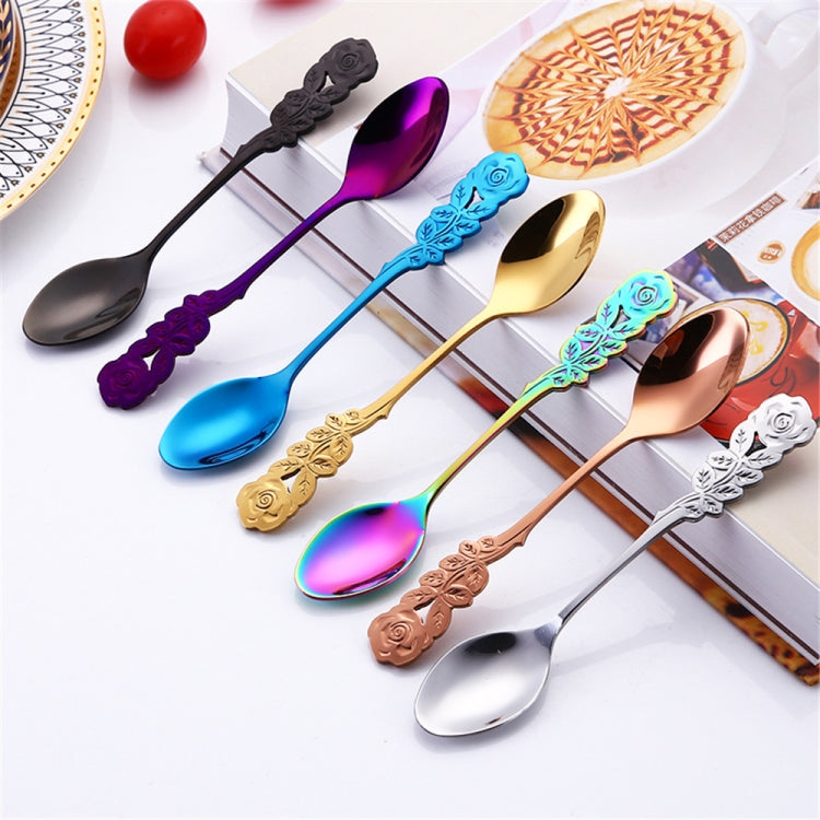 Small Mini Stainless Steel Rose Flower Coffee Spoon Strring Spoon Teaspoon Tea Spoon Dessert Spoon Long Handle Tableware(Multicolor) - free shipping - PMC TechLife - Order now!