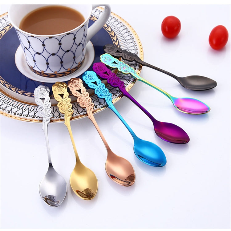 Small Mini Stainless Steel Rose Flower Coffee Spoon Strring Spoon Teaspoon Tea Spoon Dessert Spoon Long Handle Tableware(Multicolor) - free shipping - PMC TechLife - Order now!