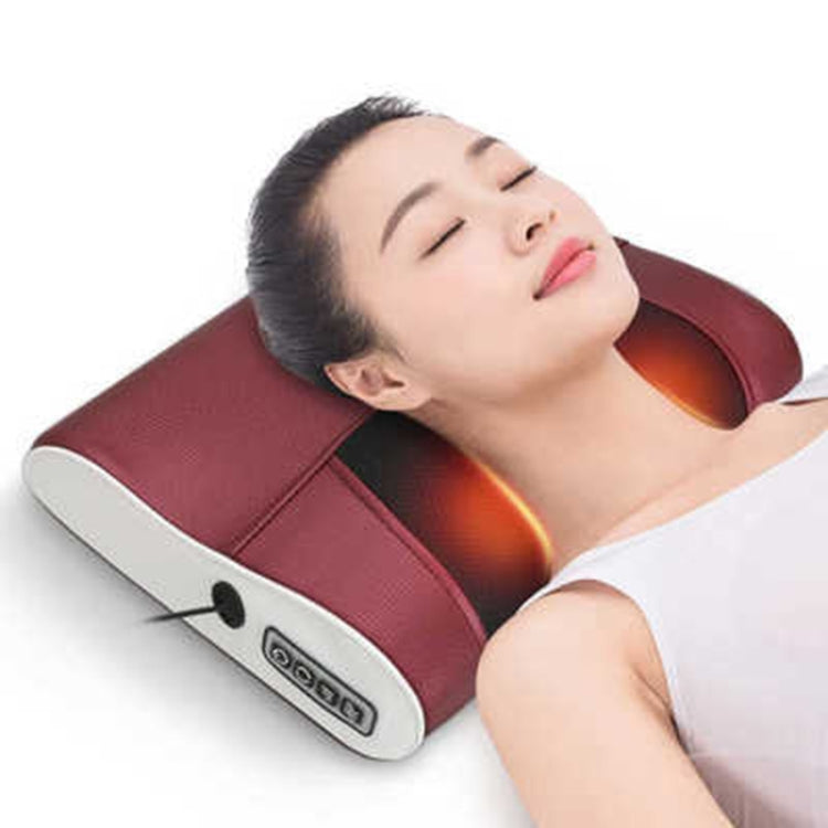 Cervical Spine Massage Pillow Neck Waist Back Multifunctional Electric Massage Cushion, Plug Type:EU Plug(Red White) - free shipping - PMC TechLife - Order now!