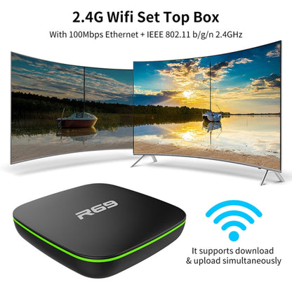 R69 1080P HD Smart TV BOX Android 4.4 Media Player with Remote Control, Quad Core Allwinner H3, RAM: 1GB, ROM: 8GB, 2.4G WiFi, LAN, AU Plug - Allwinner H3 by PMC Jewellery | Online Shopping South Africa | PMC Jewellery | Buy Now Pay Later Mobicred