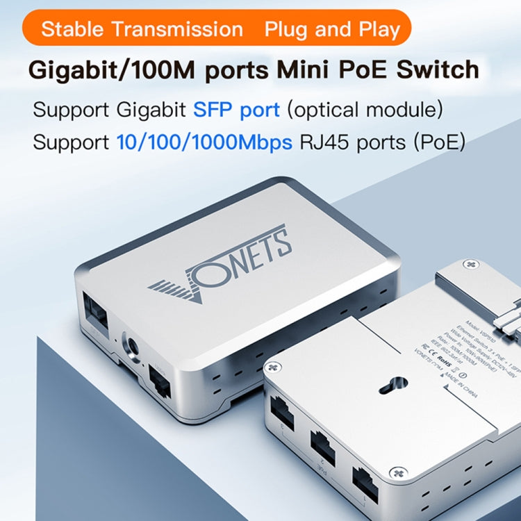 VONETS VSP510 5 Ports Ethernet Gigabit Switch with DC Adapter + Rail Fixing Buckle + SFP Optical Module Set - Switch by VONETS | Online Shopping South Africa | PMC Jewellery | Buy Now Pay Later Mobicred