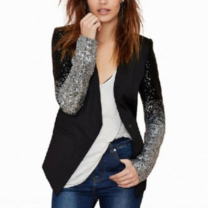 Sequins Slim Casual Women Suit (Color:Black Size:XXL) - Jacket & Loose Coat by PMC Jewellery | Online Shopping South Africa | PMC Jewellery