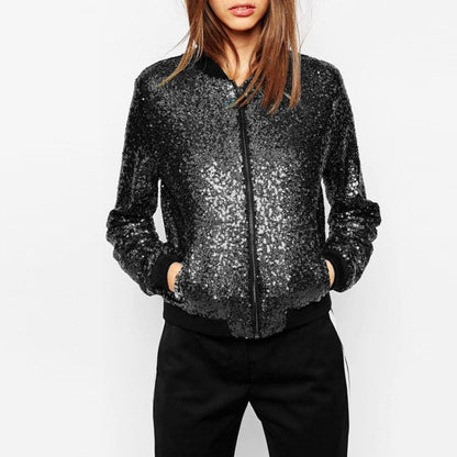 Women Wild Casual Sequin Jacket Short Coat (Color:Black Size:S) - Jacket & Loose Coat by PMC Jewellery | Online Shopping South Africa | PMC Jewellery