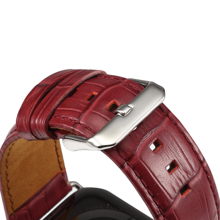 Denior Crocodile Grain Watch Cowhide Leather Watch Band for Apple Watch Ultra 49mm&Watch Ultra 2 49mm / Series 10 46mm / 9&8&7 45mm / SE 3&SE 2&6&SE&5&4 44mm / 3&2&1 42mm (Dark Red) - Watch Bands by Denior | Online Shopping South Africa | PMC Jewellery | Buy Now Pay Later Mobicred