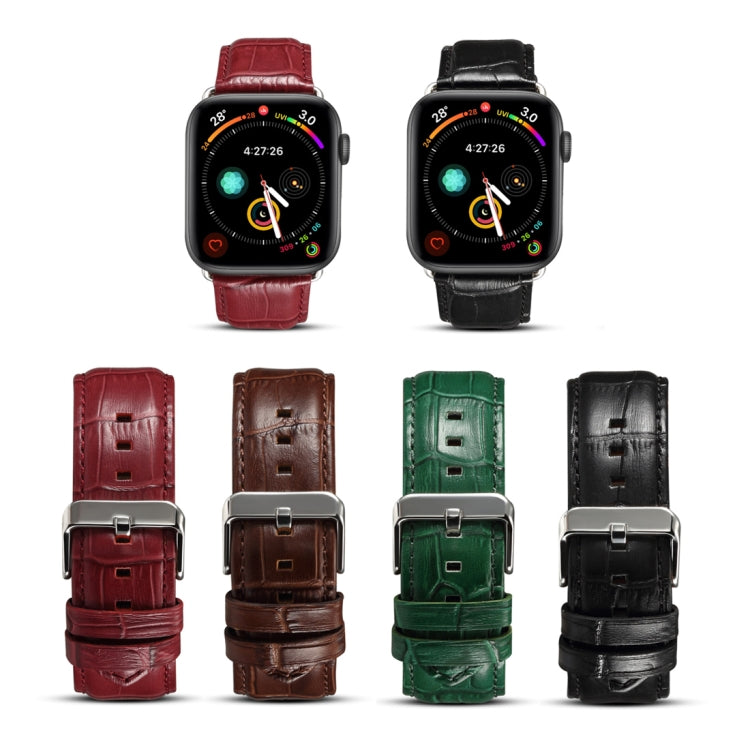 Denior Crocodile Grain Watch Cowhide Leather Watch Band for Apple Watch Ultra 49mm&Watch Ultra 2 49mm / Series 10 46mm / 9&8&7 45mm / SE 3&SE 2&6&SE&5&4 44mm / 3&2&1 42mm (Dark Red) - Watch Bands by Denior | Online Shopping South Africa | PMC Jewellery | Buy Now Pay Later Mobicred