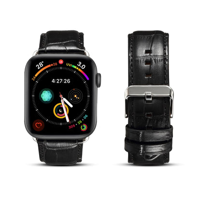 Denior Crocodile Grain Watch Cowhide Leather Watch Band for Apple Watch Series 7 41mm / 6 & SE & 5 & 4 40mm / 3 & 2 & 1 38mm (Black) - Watch Bands by Denior | Online Shopping South Africa | PMC Jewellery | Buy Now Pay Later Mobicred