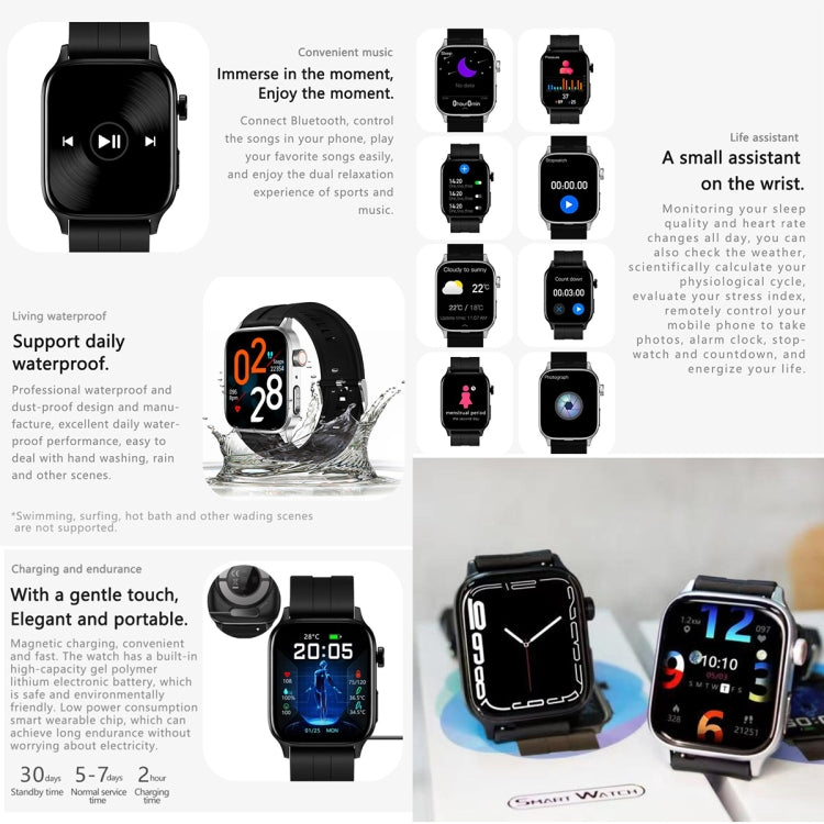 HAMTOD GT22 1.85 inch TFT Screen Health Smart Watch, Support Bluetooth Call / Plateau Blood Oxygen / Skin Health / Body Temperature / Arrhythmia / TI Heart Rate Monitoring (Black) - Smart Watches by HAMTOD | Online Shopping South Africa | PMC Jewellery | Buy Now Pay Later Mobicred