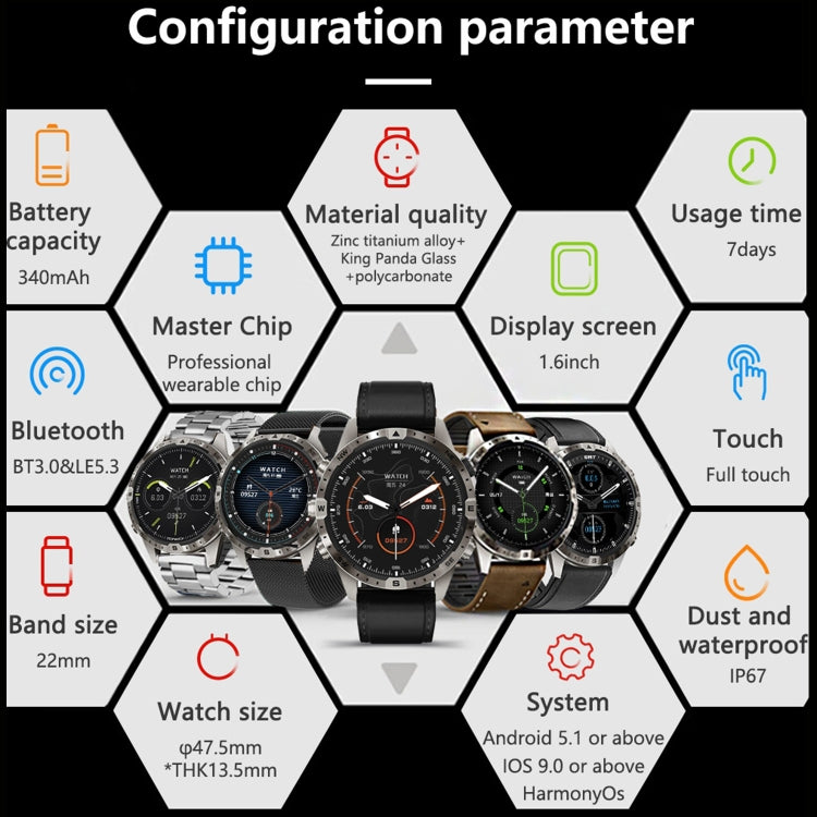 HAMTOD GT45 1.6 inch Waterproof Smart Watch, Support Bluetooth Call / Heart Rate / Blood Oxygen Monitoring / NFC (Black) - Smart Watches by HAMTOD | Online Shopping South Africa | PMC Jewellery | Buy Now Pay Later Mobicred