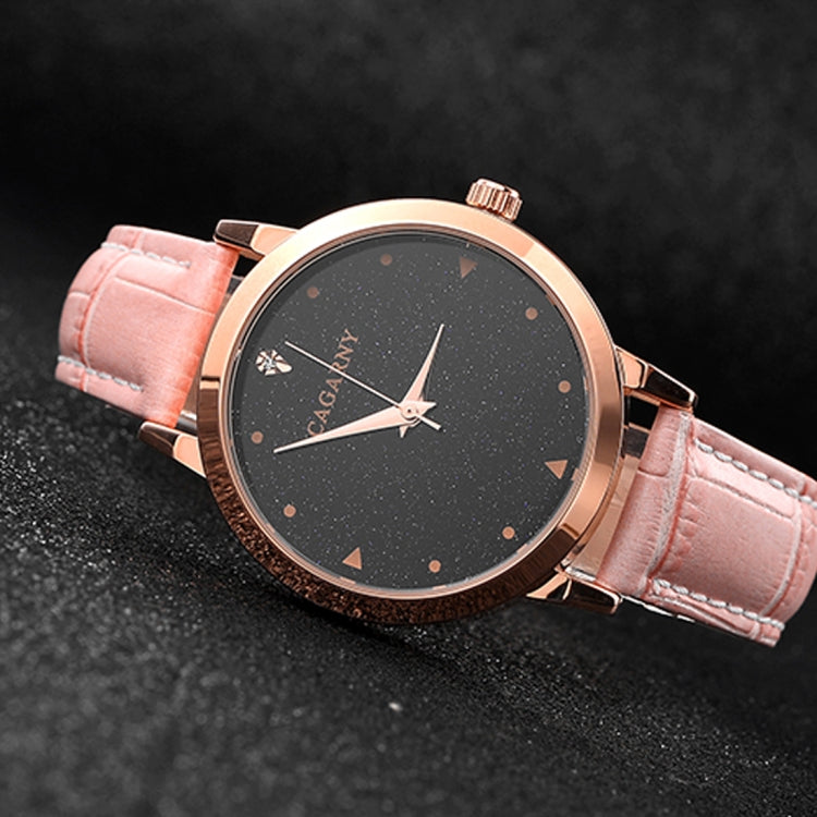 CAGARNY 6875 Round Dial Water Resistant Starry Sky Pattern Fashion Women Quartz Wrist Watch with Leather Band (Pink) - Leather Strap Watches by CAGARNY | Online Shopping South Africa | PMC Jewellery | Buy Now Pay Later Mobicred