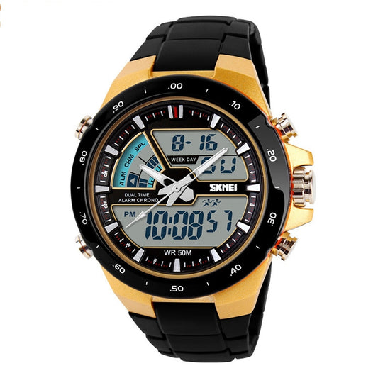 SKMEI 1016 Multifunctional Men Outdoor Sports Noctilucent Waterproof Double Digital Watch (Gold) - Sport Watches by SKMEI | Online Shopping South Africa | PMC Jewellery | Buy Now Pay Later Mobicred