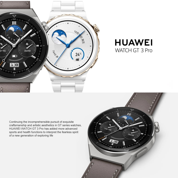 HUAWEI WATCH GT 3 Pro Titanium Smart Watch 46mm Genuine Leather Wristband, 1.43 inch AMOLED Screen, Support ECG / GPS / 14-days Battery Life(Grey) - Wearable Devices by Huawei | Online Shopping South Africa | PMC Jewellery | Buy Now Pay Later Mobicred