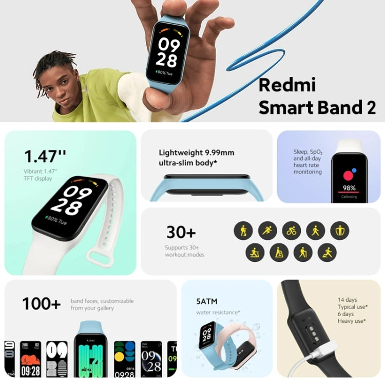 Original Xiaomi Redmi Smart Wristband 2 Fitness Bracelet, 1.47 inch Color Touch Screen, Support Sleep Track / Heart Rate Monitor (White) - Wearable Devices by Xiaomi | Online Shopping South Africa | PMC Jewellery | Buy Now Pay Later Mobicred