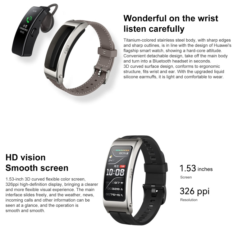 Original Huawei TalkBand B7 Smart Bracelet, 1.53 inch Screen, Support Bluetooth Call / Heart Rate / Blood Oxygen / Sleep Monitoring (Black) - Wearable Devices by Huawei | Online Shopping South Africa | PMC Jewellery | Buy Now Pay Later Mobicred