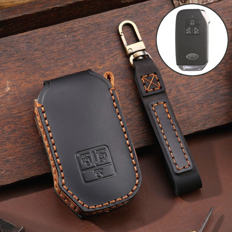For KIA Carnival EX / SX Hallmo Car Cowhide Leather Key Protective Cover Key Case(Black) - Car Key Cases by Hallmo | Online Shopping South Africa | PMC TechLife | Buy Now Pay Later Mobicred