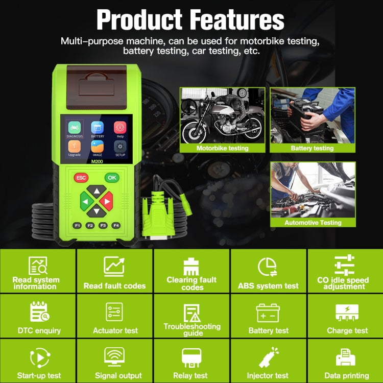 JDiag M200 8V-30V OBD Motorcycles Diagnostic Instrument with Data Printing - free shipping - PMC TechLife - Order now!