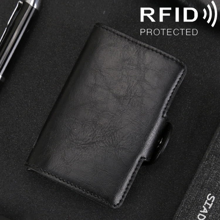 X-7 Antimagnetic RFID  Multi-functional Aluminum Crazy Horse Texture Leather Card Bag Wallet(Black) - Antimagnetic RFID Package by PMC Jewellery | Online Shopping South Africa | PMC Jewellery | Buy Now Pay Later Mobicred