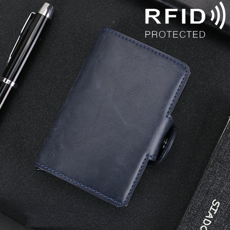 X-7 Antimagnetic RFID  Multi-functional Aluminum Crazy Horse Texture Leather Card Bag Wallet(Dark Blue) - Antimagnetic RFID Package by PMC TechLife | Online Shopping South Africa | PMC TechLife | Buy Now Pay Later Mobicred