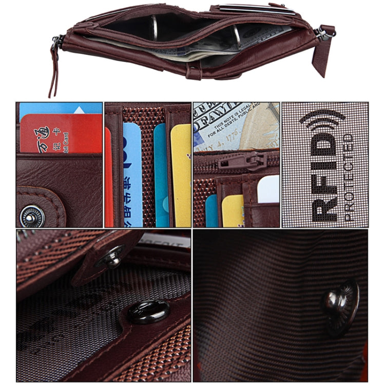 Genuine Cowhide Leather Crazy Horse Texture Dual Zipper Short Style Card Holder Wallet RFID Blocking Card Bag Protect Case for Men, Size: 12.1*9.4*2.7cm - Antimagnetic RFID Package by PMC Jewellery | Online Shopping South Africa | PMC Jewellery | Buy Now Pay Later Mobicred