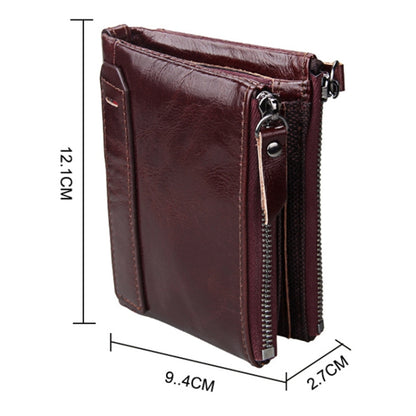 Genuine Cowhide Leather Crazy Horse Texture Dual Zipper Short Style Card Holder Wallet RFID Blocking Card Bag Protect Case for Men, Size: 12.1*9.4*2.7cm - Antimagnetic RFID Package by PMC Jewellery | Online Shopping South Africa | PMC Jewellery | Buy Now Pay Later Mobicred