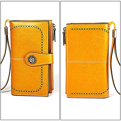 3526 Vintage Oil Wax Texture Large Capacity Long Multi-function Anti-magnetic RFID Wallet Clutch for Ladies (Yellow) - Antimagnetic RFID Package by PMC Jewellery | Online Shopping South Africa | PMC Jewellery | Buy Now Pay Later Mobicred