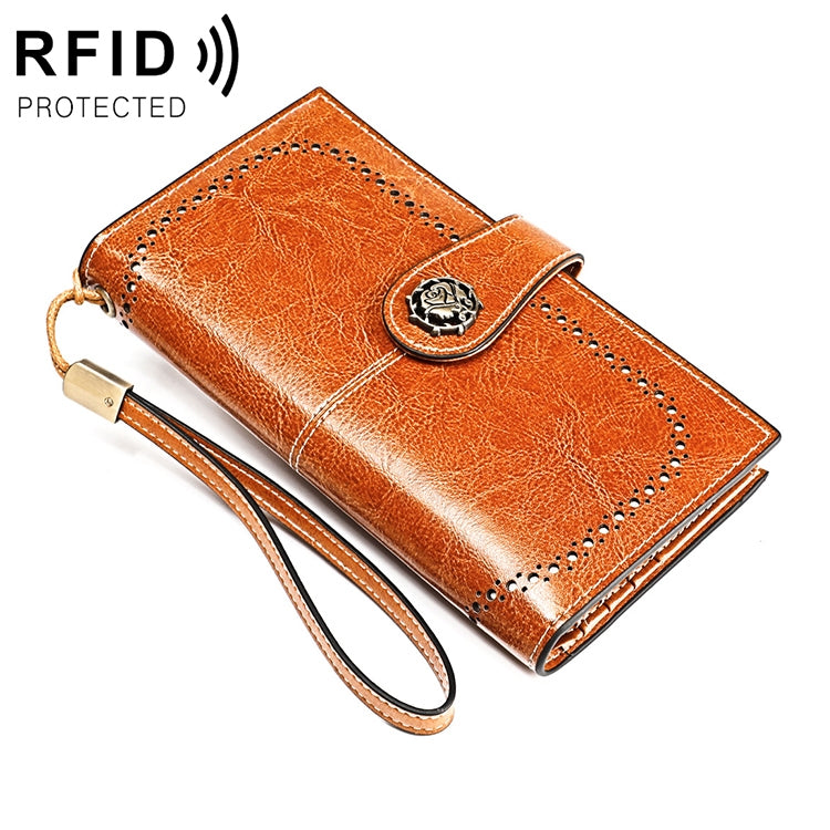 3526 Vintage Oil Wax Texture Large Capacity Long Multi-function Anti-magnetic RFID Wallet Clutch for Ladies (Brown) - Antimagnetic RFID Package by PMC Jewellery | Online Shopping South Africa | PMC Jewellery | Buy Now Pay Later Mobicred