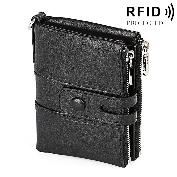 3529 Retro Crazy Horse Texture Double Zipper Anti-magnetic RFID Wallet for Man with Card Slots (Black) - Antimagnetic RFID Package by PMC Jewellery | Online Shopping South Africa | PMC Jewellery | Buy Now Pay Later Mobicred