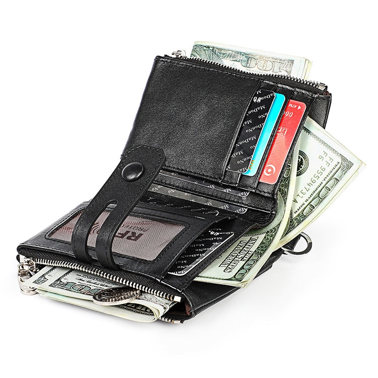 3529 Retro Crazy Horse Texture Double Zipper Anti-magnetic RFID Wallet for Man with Card Slots (Black) - Antimagnetic RFID Package by PMC Jewellery | Online Shopping South Africa | PMC Jewellery | Buy Now Pay Later Mobicred