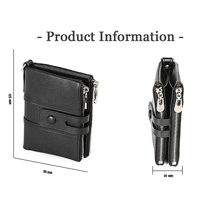 3529 Retro Crazy Horse Texture Double Zipper Anti-magnetic RFID Wallet for Man with Card Slots (Black) - Antimagnetic RFID Package by PMC Jewellery | Online Shopping South Africa | PMC Jewellery | Buy Now Pay Later Mobicred