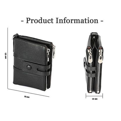 3529 Retro Crazy Horse Texture Double Zipper Anti-magnetic RFID Wallet for Man with Card Slots (Black) - Antimagnetic RFID Package by PMC Jewellery | Online Shopping South Africa | PMC Jewellery | Buy Now Pay Later Mobicred