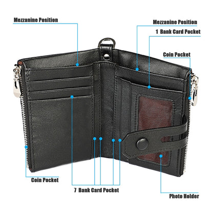 3529 Retro Crazy Horse Texture Double Zipper Anti-magnetic RFID Wallet for Man with Card Slots (Black) - Antimagnetic RFID Package by PMC Jewellery | Online Shopping South Africa | PMC Jewellery | Buy Now Pay Later Mobicred