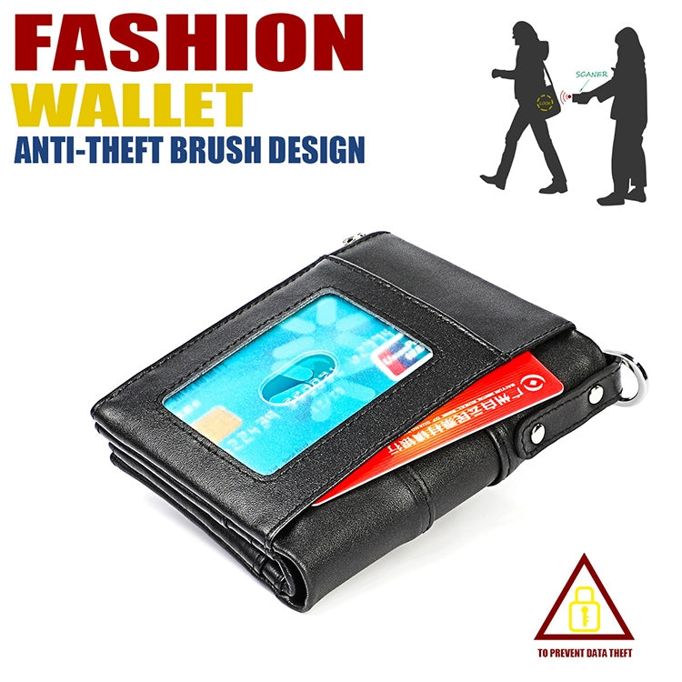 3529 Retro Crazy Horse Texture Double Zipper Anti-magnetic RFID Wallet for Man with Card Slots (Black) - Antimagnetic RFID Package by PMC Jewellery | Online Shopping South Africa | PMC Jewellery | Buy Now Pay Later Mobicred