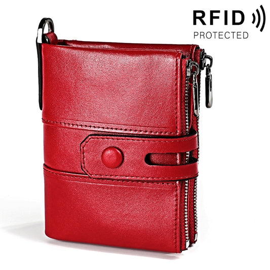 3529 Retro Crazy Horse Texture Double Zipper Anti-magnetic RFID Wallet for Man with Card Slots (Red) - Antimagnetic RFID Package by PMC Jewellery | Online Shopping South Africa | PMC Jewellery | Buy Now Pay Later Mobicred