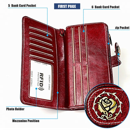 3555 Large Capacity Long Multi-function Anti-magnetic RFID Wallet Clutch for Ladies with Card Slots (Red) - Antimagnetic RFID Package by PMC Jewellery | Online Shopping South Africa | PMC Jewellery | Buy Now Pay Later Mobicred