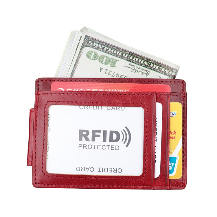 KB80 Antimagnetic RFID Crazy Horse Texture Oil Wax Leather Card Holder Wallet Billfold for Men and Women (Red) - Antimagnetic RFID Package by PMC Jewellery | Online Shopping South Africa | PMC Jewellery | Buy Now Pay Later Mobicred