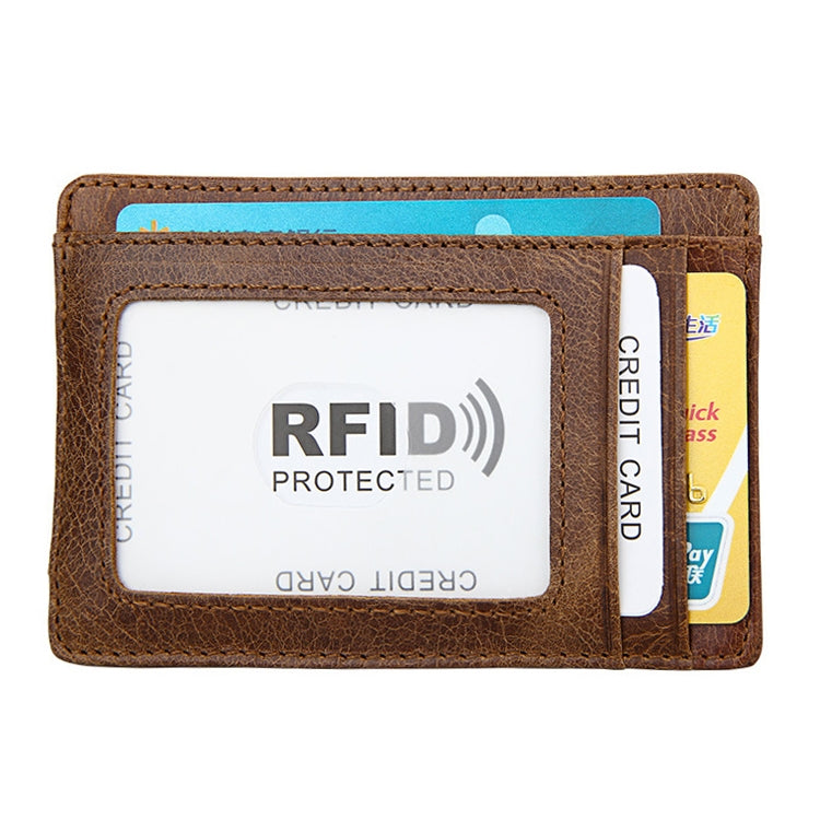 KB80 Antimagnetic RFID Crazy Horse Texture Oil Wax Leather Card Holder Wallet Billfold for Men and Women (Yellowish-brown) - Antimagnetic RFID Package by PMC Jewellery | Online Shopping South Africa | PMC Jewellery | Buy Now Pay Later Mobicred