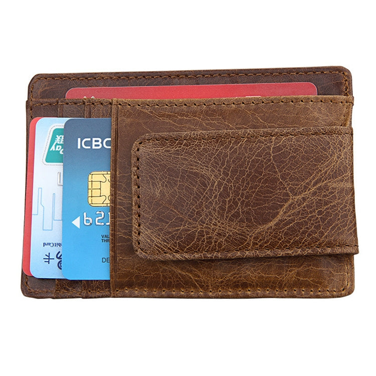 KB80 Antimagnetic RFID Crazy Horse Texture Oil Wax Leather Card Holder Wallet Billfold for Men and Women (Yellowish-brown) - Antimagnetic RFID Package by PMC Jewellery | Online Shopping South Africa | PMC Jewellery | Buy Now Pay Later Mobicred