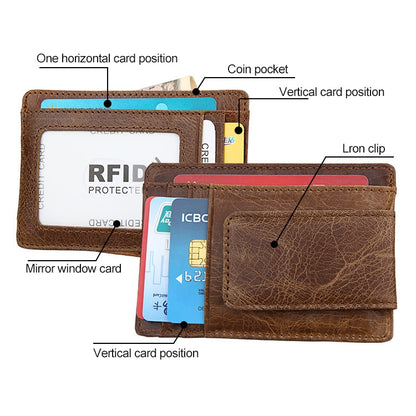 KB80 Antimagnetic RFID Crazy Horse Texture Oil Wax Leather Card Holder Wallet Billfold for Men and Women (Yellowish-brown) - Antimagnetic RFID Package by PMC Jewellery | Online Shopping South Africa | PMC Jewellery | Buy Now Pay Later Mobicred